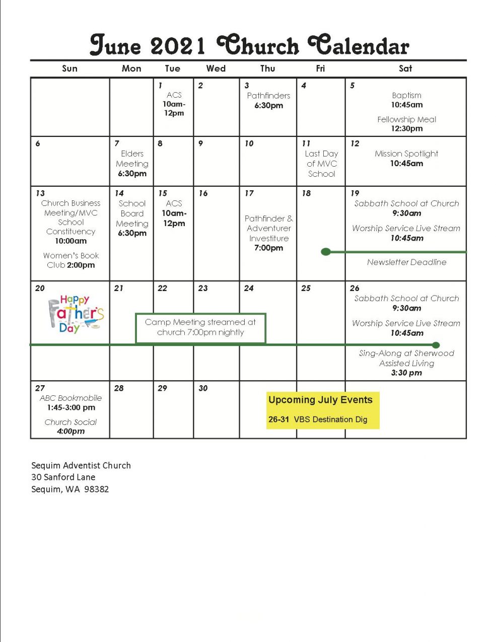 Calendar Sequim Adventist® Church Sequim WA